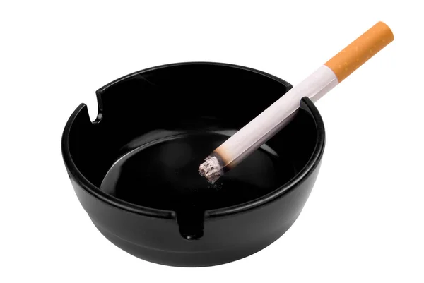 Cigarette Black Ashtray Isolated White Background Clipping Path — 图库照片