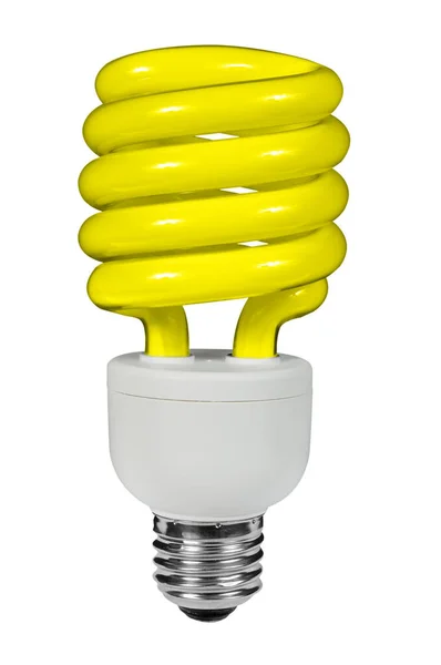 Ampoule Fluorescente Jaune Isolée Dessus Blanc Avec Chemin Coupe — Photo