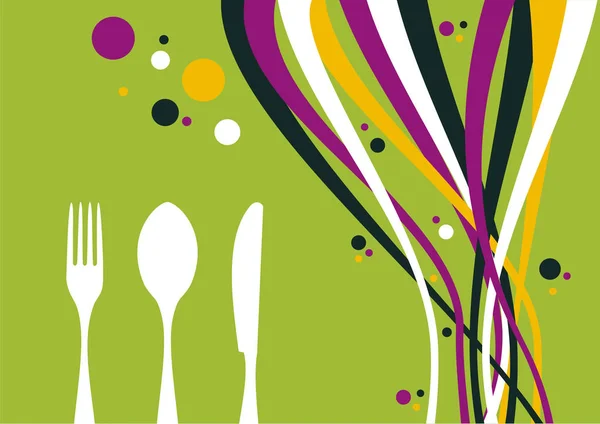Łyżka Widelec Nóż Kolorowe Fale Tle Wapna Jedzenie Restauracja Projekt — Zdjęcie stockowe