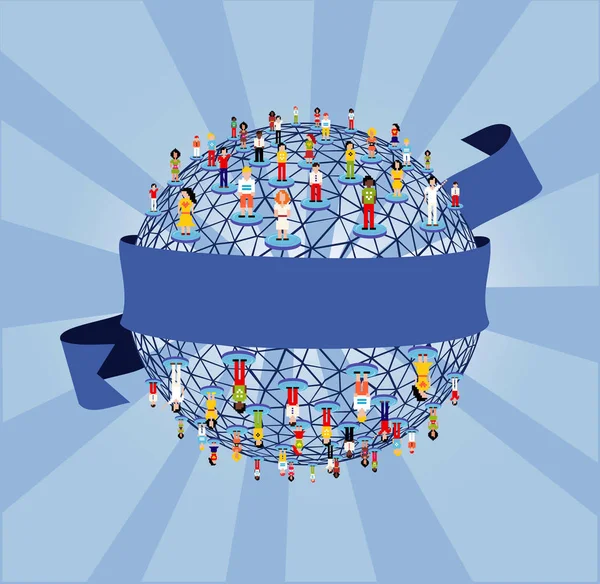 グローバルソーシャルネットワークの関係図上のライトブルーの背景 — ストック写真