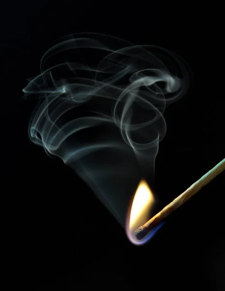 Match Flame Smoke Black Background — Stock Photo, Image