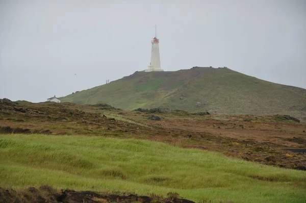 Leuchtturm Auf Dem Geothermischen Feld Bei Grindavik Auf Der Halbinsel — Stockfoto