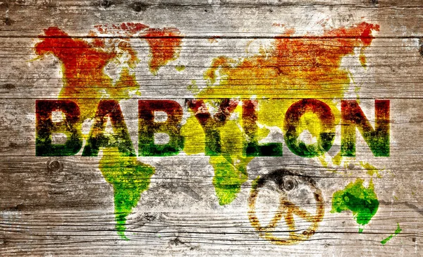 Signo Madera Paz Para Sistema Mundial Babilón — Foto de Stock