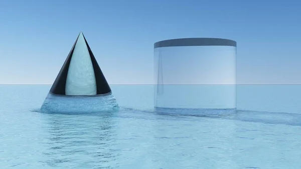 Figuras Geométricas Feitas Vidro Uma Superfície Água Com Uma Atmosfera — Fotografia de Stock
