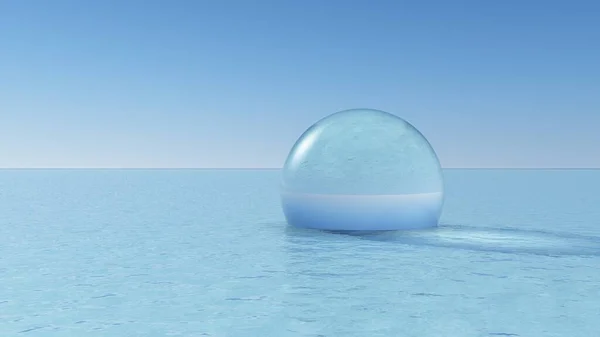 Figuras Geométricas Vidro Uma Superfície Água Com Humor Luz Azul — Fotografia de Stock