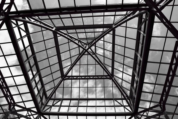 Imagen Blanco Negro Del Techo Cristal Centro Comercial — Foto de Stock