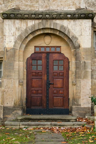 Puerta Madera Antigua Entrada Medieval Masonería Schlossanwesen Marrón Marrón — Foto de Stock