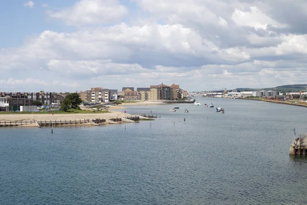 Shoreham Harbour River Adur Vistas Desde Estación Botes Salvavidas Con — Foto de Stock