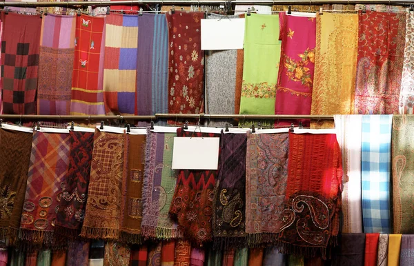 multi colored pashmina display at the Grand Bazaar Istanbul Turkey, landscape, copy space and crop space