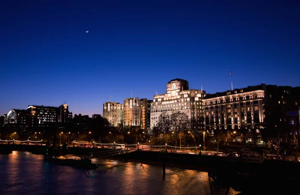 London Victoria Embankment Night View Von Der Waterloo Bridge Aus — Stockfoto