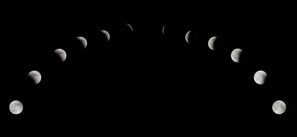 Vairous Phases Lunar Eclips Full Moon Moon Completely Covered Shadow — стоковое фото