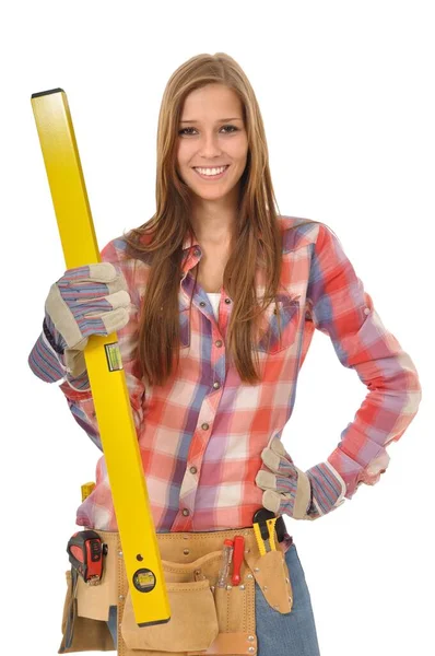 Woman Yellow Water Balance Tool Pose — Stock Photo, Image