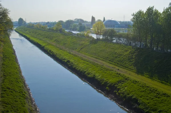 Vista Canal Rhine Herne Rio Emscher Oberhausen — Fotografia de Stock