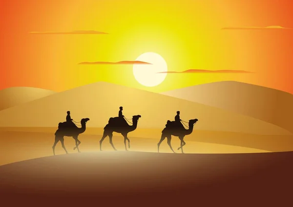 带轮廓和骆驼的沙漠景观图解 — 图库照片