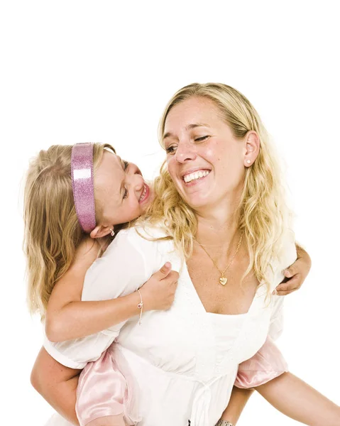 Porträt Glücklicher Mutter Und Tochter Isoliert Auf Weißem Hintergrund — Stockfoto