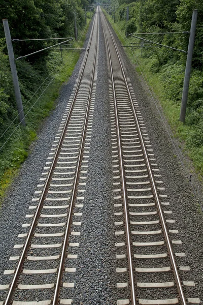 Trilhos Linha Trem Vazios Chão — Fotografia de Stock