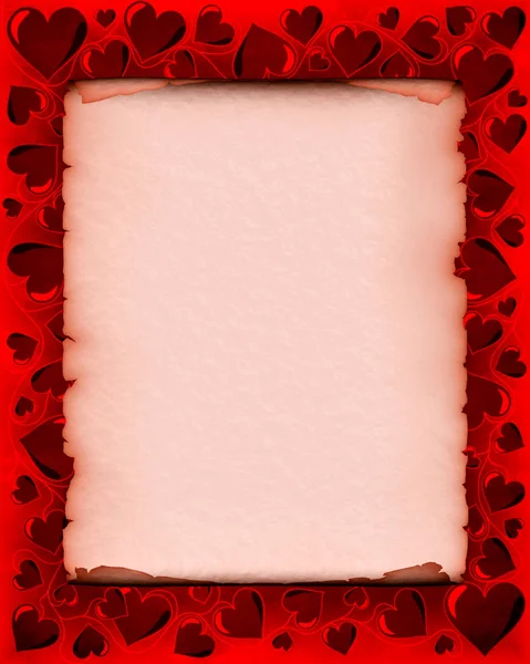 情人节背景框架 心形饰物围绕着羊皮纸 — 图库照片