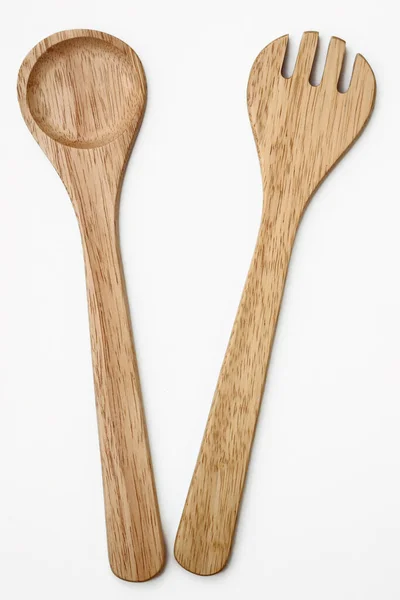 Two Piece Salad Made Wood Spoon Fork — Stock Photo, Image