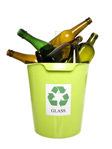 Recyclingbehälter Mit Glas Isoliert Auf Weißem Hintergrund — Stockfoto