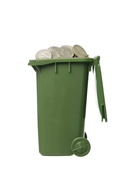 Recycling Bin Coins Isolated White Background — Stock Photo, Image