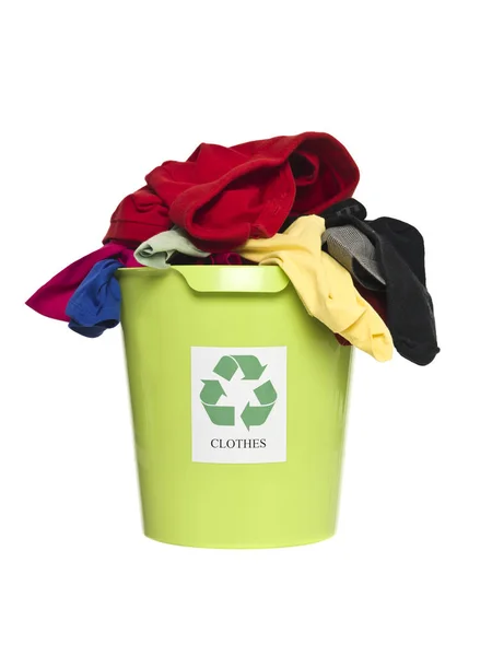 Reciclagem Bin Com Roupas Tecido Isolado Fundo Branco — Fotografia de Stock