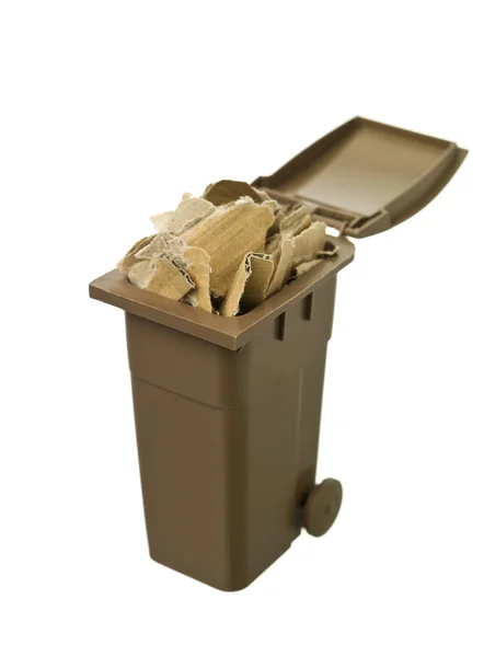 Återvinningsbehållare Med Kartong Papper Isolerad Vit Bakgrund — Stockfoto
