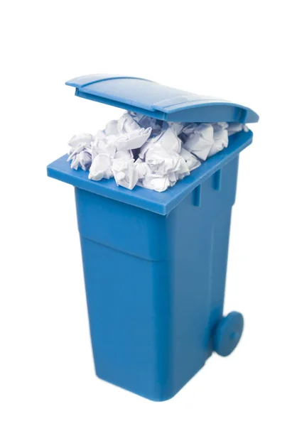 Recycling Tonne Mit Papier Isoliert Auf Weißem Hintergrund — Stockfoto
