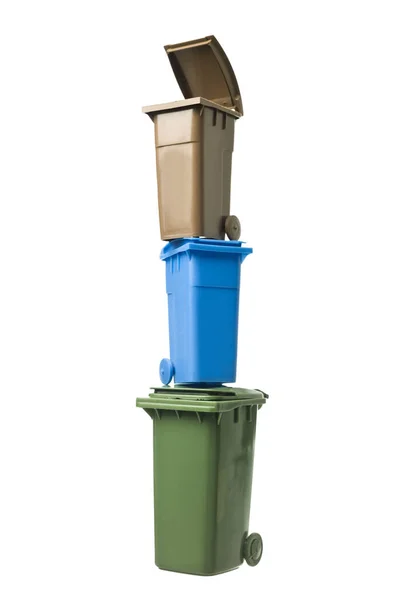 Tower Recycling Bins Geïsoleerd Witte Achtergrond — Stockfoto