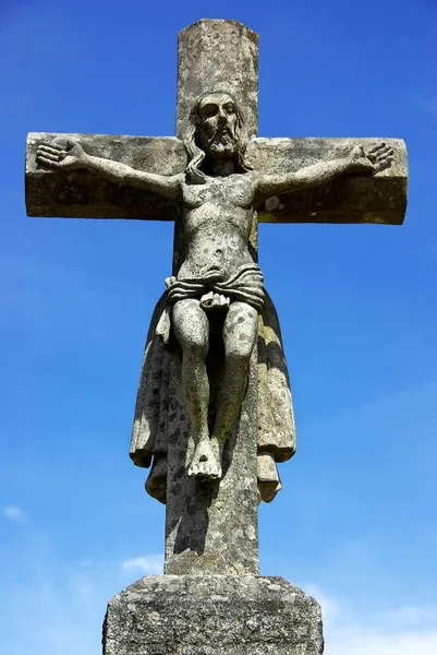 Vecchia Croce Cristo Nel Cielo Blu — Foto Stock