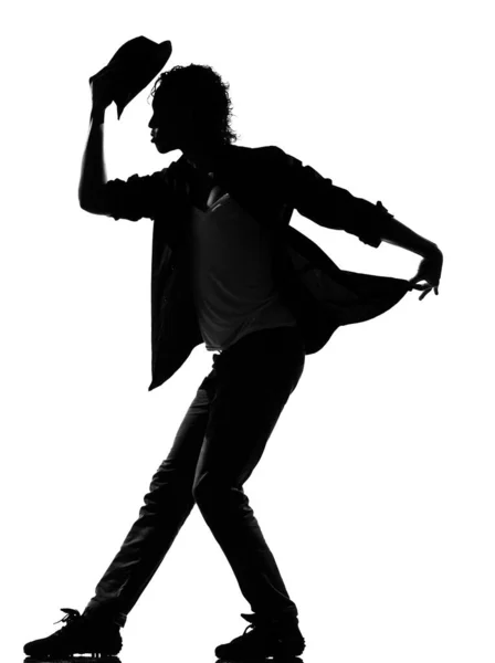 Full Length Silhouette Young Man Dancer Dancing Funky Hip Hop — Stock Photo, Image