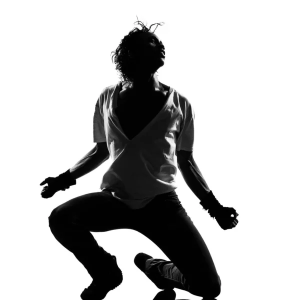 Largo Silueta Joven Bailarín Bailarín Bailando Funky Hip Hop Amp — Foto de Stock