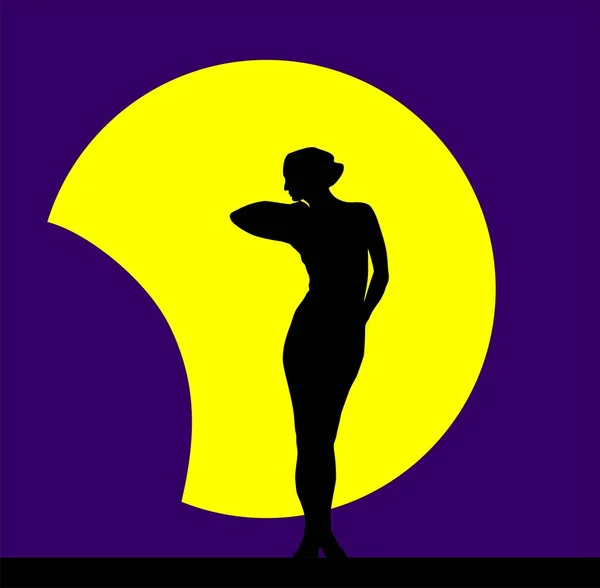 Silhouette Une Femme Robe Sur Fond Jaune — Photo