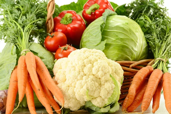 Composition Raw Vegetables Wicker Basket — Stock Photo, Image