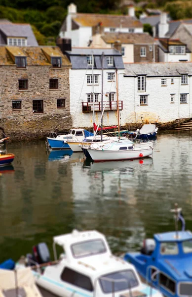 Polperro Harbor Cornwall Historic Cornish Fishing Village Boats Cottages — Stok fotoğraf