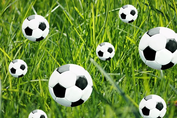 Bolas Futebol Grama — Fotografia de Stock