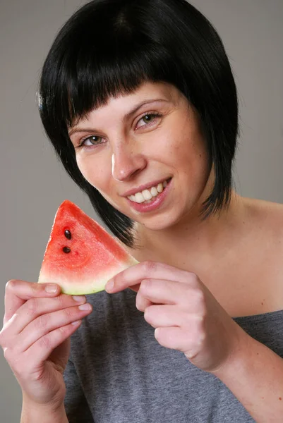 Young Woman Melon — Stock Photo, Image