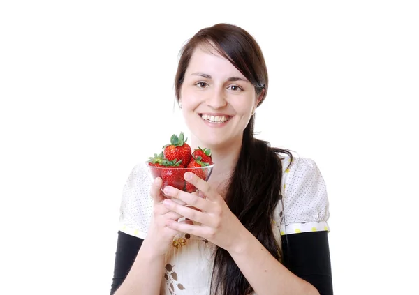 Mujer Joven Con Fresas — Foto de Stock