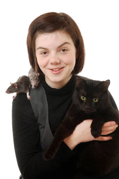 Girl Cat Rat — Stock Photo, Image