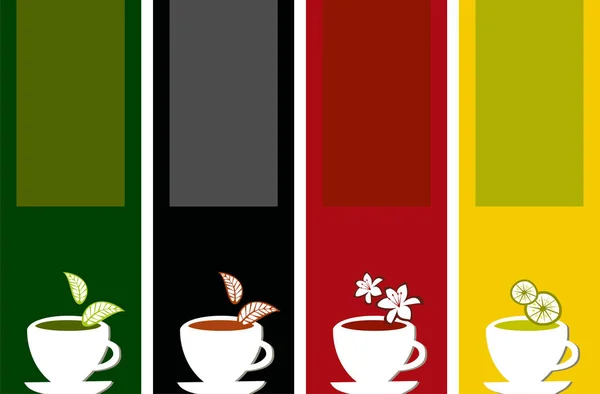 Verschiedene Etiketten Für Teesorten Auf Unterschiedlichem Farbhintergrund — Stockfoto