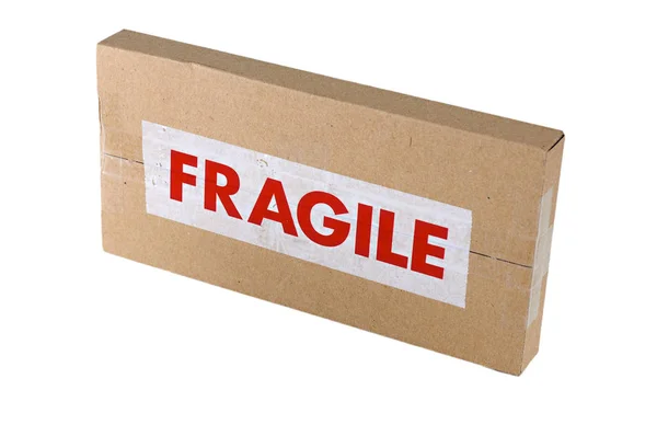 Картонная Коробка Размером Dvd Красной Наклейкой Fragile — стоковое фото