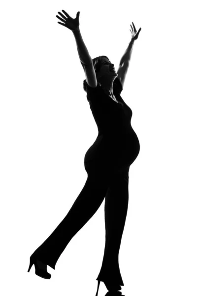 Beautiful Caucasian Pregnant Happy Woman Full Length Silhouette Studio Isolated — Stock Photo, Image