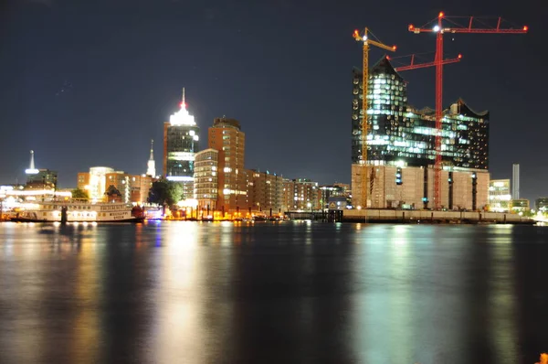 Puerto Hamburgo Por Noche — Foto de Stock