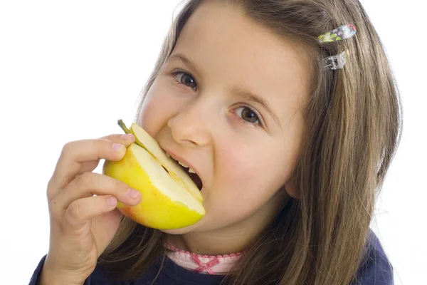 Jarig Meisje Eet Appel — Stockfoto