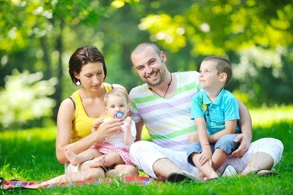 Feliz Pareja Joven Con Sus Hijos Divertirse Hermoso Parque Aire — Foto de Stock