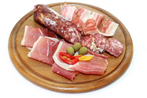 Aperitivo Concepto Alimentos Carne Salami Hora Aperitivos — Foto de Stock