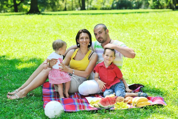 Feliz Pareja Joven Con Sus Hijos Divertirse Hermoso Parque Aire — Foto de Stock