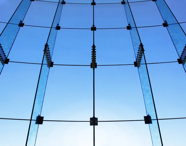 Estrutura Parede Vidro Tingido Azul Com Pôr Sol Causando Brilho — Fotografia de Stock