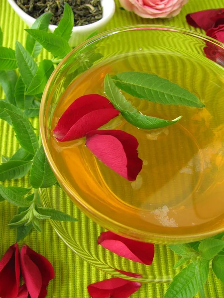 Thé Vert Aux Fleurs Roses Verveine Citron — Photo