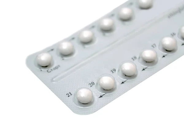 Pílulas Controle Natalidade Branco — Fotografia de Stock