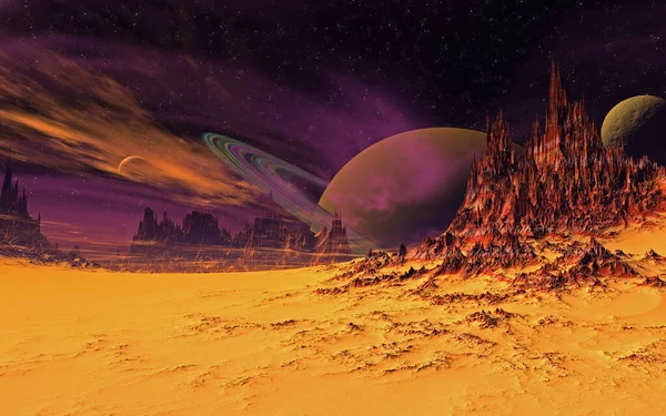 Planeta Alienígena Renderizada Obra Arte Computador — Fotografia de Stock